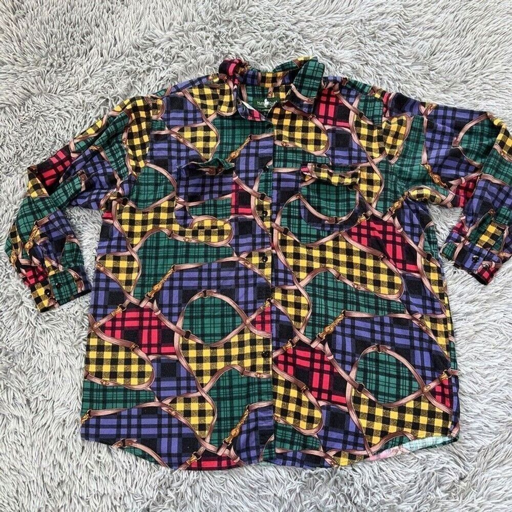 Vintage Hunt Club Colorful Western Patchwork  Equestrian Button Down Shirt  24